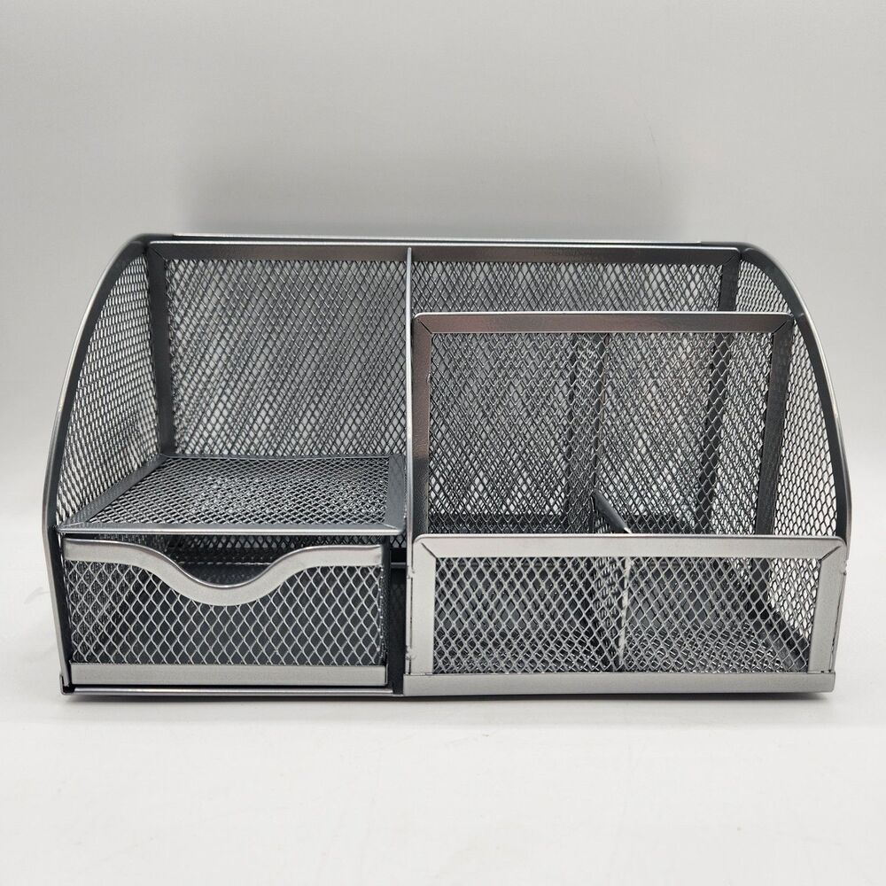 Annova Silver Wire Mesh Desk Organizer 1 Drawer 6 Compartments New in Box